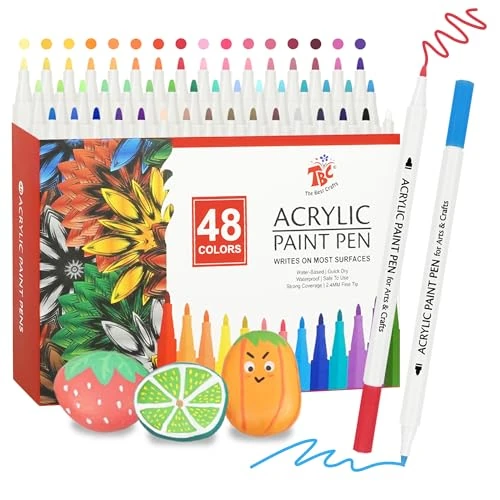 Begrenztes Angebot: TBC The Best Crafts Acrylstifte für Steine Wasserfest, 48 Farben, Acrylstifte Wasserfest, Steine Bemalen Stifte, Acrylic Paint Marker, Glasmalstifte für Leinwand, Holz, Ostergeschenke Kinder von 11.25 EUR auf 6.64 EUR (Rabatt 41%)