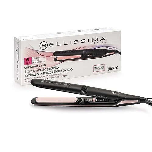 Offerta a tempo: Bellissima Imetec Creativity Ion, Piastra per Capelli Lisci o Mossi, Ionizzatore, Rivestimento Ceramica Diamond e Cheratina, 5 Temperature 150/230°C con Funzione Memory e Thermo Control - 38% da 69.99 € a 43.41 €