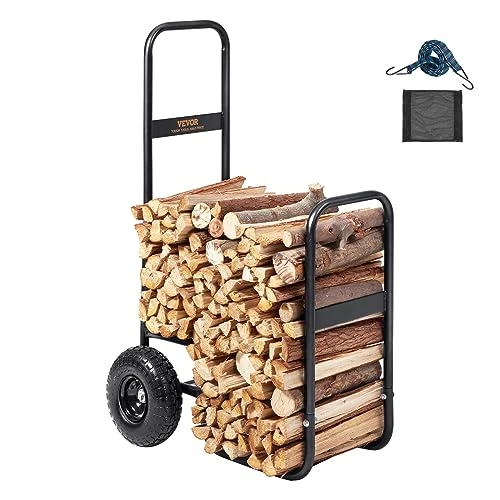 Oferta limitowana: VEVOR Wózek na drewno opałowe, nośność 113 kg, do użytku na zewnątrz i wewnątrz, drewniany stojak do przechowywania z pneumatycznymi gumowymi kołami, wytrzymały stalowy wózek dla wózków, uchwyt na z 180.33 zł na 180.33 zł (oszczędź 0.00