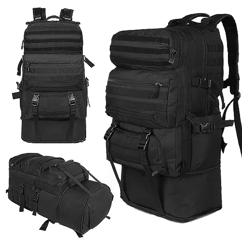 Offerta a tempo: Oreunik Zaino Militare Tattico 60-75L, Impermeabile Grande per Viaggio Molle di Assalto Scuola Uomo Donna, All'aperto Trekking, Pesca, Palestra, Campeggio, Montagna, Nero - 5% da 55.99 € a 53.19 €