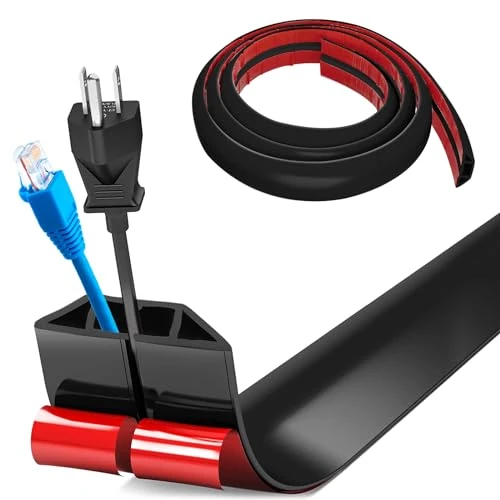 Przepusty kablowe podłogowe, kanał kablowy podłogowy, 1 m x 4 cm Ochraniacz na kable podłogowe, pokrowce podłogowe na kable Samoprzylepny montaż do każdego domu, biura, magazynu (czarny trapezoidalny)