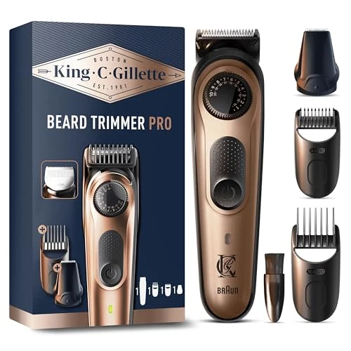 King C. Gillette Men's Electric Beard Trimmer PRO, Electric Razor for Men With Precision Wheel For 40 Beard Lengths, Lifetime Sharp Blades, Washable Head & Combs, With 2 Different Combs For All Beards
