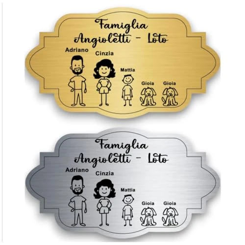 LO REALIZZO - Namensschild Briefkasten, Türschild oder Namensschild inkl. Lasergravur (Plakette mit kleinen Männchen) Klingelschild, Einfache Anpassung, Made in Italy (Größe: 15 x 8,5 cm)