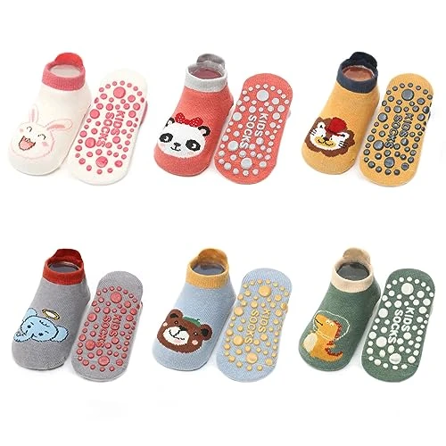 Cute Cartoon Baby Boy Girl Non-Slip Socks, Soft Cotton Anti-Skid Kids Floor Socks - 5 Pair, Ages 3-5