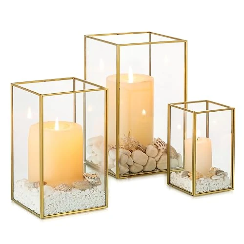 Offre limitee: NUPTIO Lanterne Or en Verre Trempé Cheminée 3 Pièces pour Bougies Set Extérieur Carré Décoratif pour Mariage Noël Halloween Ornements Salon Tabletop Cheminée de 41.98 EUR a 33.58 EUR (economie 20%)