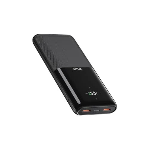 VRURC Power Bank 20000mAh met kabel USB C powerbank Snel opladen Mini draagbare oplader Externe batterij Klein en licht met 4 uitgangen 3 ingangen LED-display voor iPhone Huawei (20000mAh Zwart)