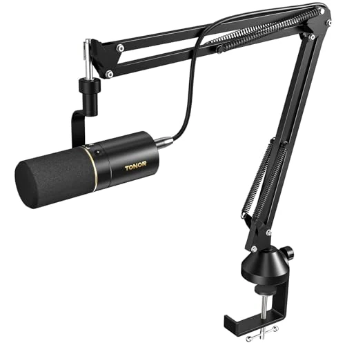 TONOR USB/XLR Microfoon, Dynamic Studio PC Mic van Broadcast-kwaliteit met Boom Arm voor Podcasting Opname Gaming Muziek Streaming Zingen Voice-Over Ruisonderdrukking, met 3,5 mm Jack, TD510+