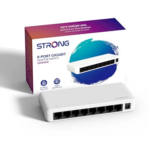 Zeitlich begrenztes Angebot: STRONG SW8000P, 8-Port Gigabit Desktop Switch, Tisch- und Wandmontage, Ideal für schnelle LAN-Verbindungen, optimiert Datenverkehr, lüfterlos, Netzwerkerweiterung, weiß von 19.99 € auf 16.99 € (15% Rabatt)