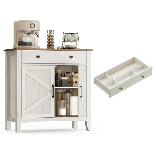 Limited-time offer: VASAGLE Sideboard, Storage Cabinet with Drawer, Kitchen Cabinet with Doors and Height Adjustable Shelf, Farmhouse Style, for Living Room, Dining Room, Rustic White and Honey Brown BBK341W01 from 82.99 GBP to 82.99 GBP (save 0%)