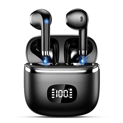 Zeitlich begrenztes Angebot: POMUIC Bluetooth Kopfhörer, 2023 Kopfhörer Kabellos Bluetooth 5.3 mit HD Mikrofon, 40 Std Spielzeit mit LED Anzeige, Deep Bass In Ear Kopfhörer, IP7 Wasserdicht Ohrhörer für Arbeit Studium, Schwarz von 39.99 € auf 39.99 € (0.0