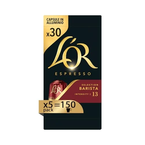 Offerta a tempo: L'Or Capsule Caffè Espresso Barista -150 Capsule in Alluminio - 5 Confezioni da 30 - Intensità 13 - Compatibili con Macchine Nespresso®* original - 18% da 49.74 € a 40.99 €