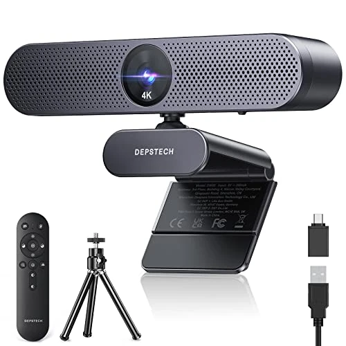 Offerta a tempo: DEPSTECH DW50 Pro Webcam 4K, Zoom Ottico 3X Webcam PC con Doppio Microfono e Telecomando, Sensore Sony, Microfoni con Cancellazione del Rumore, Auto-Focus, Telecamera PC per Riunioni, Conferenze, Live - 29% da 69.99 € a 49.99 €