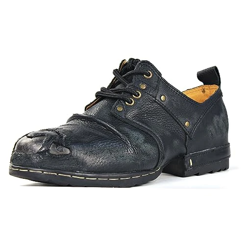 OSSTONE Scratch Black Metal Toe Design voor extra schokbestendigheid motorlaarzen voor mannen enkel wandelen mode vetersluiting lederen Chukka laarzen OS-6015-3-A-R, Kras zwart, 42.5 EU
