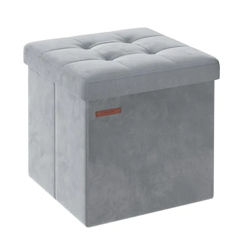 Offerta a tempo: SONGMICS Pouf Pieghevole, Cassapanca in Velluto, Contenitore con Coperchio, Poggiapiedi, 38 x 38 cm, Portata 300 kg, per Corridoio, Soggiorno, Camera da Letto, Grigio Tortora LSF227G02 - 16% da 19.99 € a 16.79 €