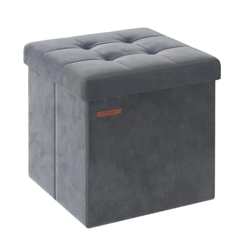 Offerta a tempo: SONGMICS Pouf Pieghevole, Cassapanca in Velluto, Contenitore con Coperchio, Poggiapiedi, 38 x 38 cm, Portata 300 kg, per Corridoio, Soggiorno, Camera da Letto, Grigio Ardesia LSF227G01 - 15% da 25.99 € a 22.09 €