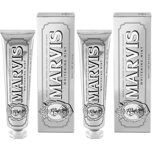 Marvis Dentifrice blanchissant, Menthe, 85ml, Favorise le blanchiment naturel des dents, Dentifrice antiplaque, Fraîcheur longue durée (Lot de 2)