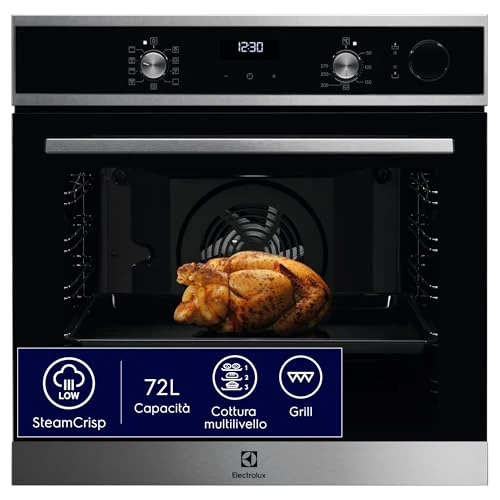 Electrolux 700 Series Multi-function Built-in Steam Oven, Capacity 72 L, LOC5H40X2, Class A, AquaClean Cleaning, SteamCrisp, LED Display, 589 x 596 x 569 mm, Stainless Steel