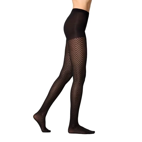 Goldenpoint Damskie rajstopy w stylu Chevron z anatomicznym paskiem i higienicznym klinem, czarne, L