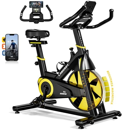 LABGREY Exercise Bike Indoor Cycling Bike Stationary Cycle Bike with Heart Rate Sensor & Comfortable Seat Cushion, Quiet Fitness Bike for Home Cardio Workout (Yellow - Magnetic Bike)
