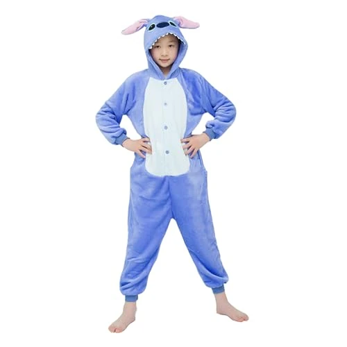 WDRHC Unisex Kinder Einhorn Pyjamas Onesie Karton Animal Cosplay Fasching Kostüm Warm Gefüttert Body Overall Tier Nachtwäsche Karneval Karneval Weihnachten Xmas Pyjamas Sleepwear Jungen Mädchen