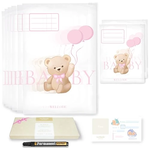 Wellode® 8 zakjes voor pasgeborenen ziekenhuis Teddy Bear (6 grote en 2 kleine) - herbruikbare luiertassen voor pasgeborenen ziekenhuis voor kleuterschool en reizen - cadeau-idee voor aanstaande