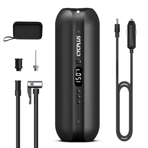 Offre limitee: CYCPLUS 2600mAh*3 Pompe à air 150PSI Compresseur électrique Mini Pompe à vélo avec lumière LED, Batterie Li-ion rechargeable DC/AC 12V pour vélos, motos et voitures. de 79.99 EUR a 50.99 EUR (economie 36%)