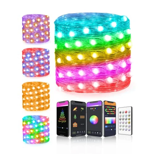 Aoycocr 20m 132 LED Bluetooth Fairy Lights with Timer for Room, Christmas, Outdoor Party - RGB, Multicolor, App Control, Warm White Compatible, Modern Style, Indoor/Outdoor Use