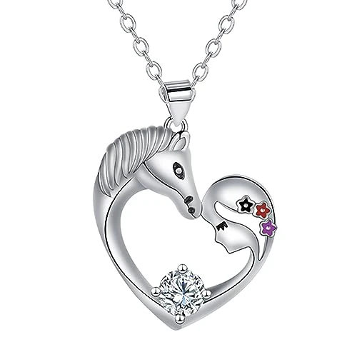 Oferta limitada: Arrebol Collar Caballo y Niña Plata de Ley 925 para Mujer Corazón Colgante con Joyería de Caballo,Originales Regalos Para Mujeres Mamá Esposa Novia Hermana - Ajustable(45cm+5cm) de 21.99 EUR a 21.99 EUR (ahorro 0%)