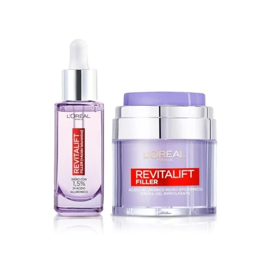 Offerta a tempo: L'Oréal Paris Routine Rimpolpante e Anti-rughe, Con Siero Viso e Crema-Gel, Pelle Idratata più a Lungo, Rughe Ridotte, Con Acido Ialuronico, Revitalift Filler - 16% da 31.41 € a 26.26 €
