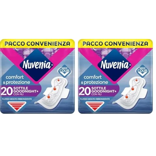 Nuvenia - Assorbente Sottile Notte con Ali - Superficie Morbida e Controllo Odori - Confezione da 40 Assorbenti