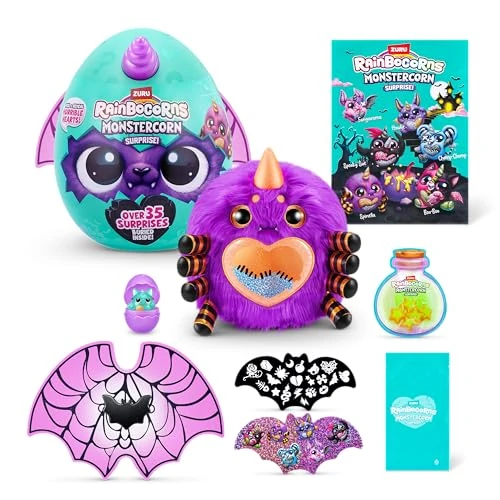 ZURU Rainbocorns Monstercorn Surprise di ZURU Scatola da scoprire con peluche, Regali di mostri fantasy per bambine, gioco di fantasia con accessori da indossare, slime (Spider)