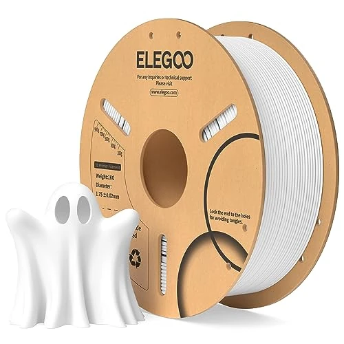 ELEGOO Filament PLA 1,75 mm biały 1 kg, dokładność wymiarowa filamentu 3D +/- 0,02 mm, szpula kartonowa 1 kg, filament do drukowania 3D pasuje do większości drukarek 3D FDM
