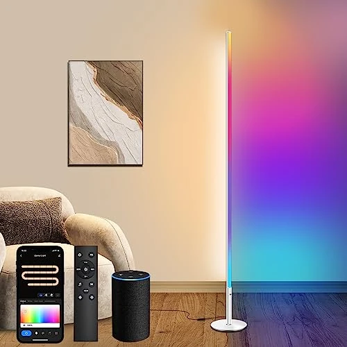 Oferta ograniczona: Lampa stojąca LED, WiFi, RGBCW, ściemniana, lampa narożna, kompatybilna z Alexa/Google Home, lampa stojąca LED z pilotem zdalnego sterowania, 16 milionów kolorów, tryb DIY, 147 cm z 45.35 EUR na 42.83 EUR (znizka 6%)