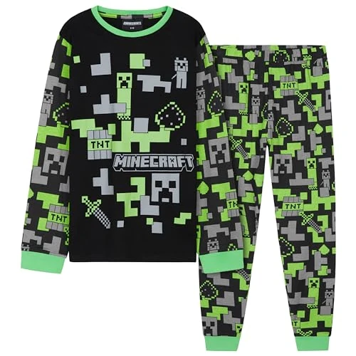 Limited offer: Minecraft 2-Pc Boys Pajama Set with Long Sleeve Cotton T Shirt & PJ Pants, Sleepwear Size 7-14, Creeper Gamer Gifts for Boys from 25.49 EUR to 19.48 EUR (save 24%)