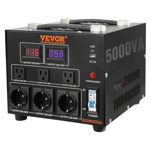 Offerta a tempo: VEVOR Convertitore di Tensione Step Up/Down Portatile 110V-220V / 220V-110V Potenza da 5000VA, Trasformatore di Tensione 5000VA Portatile 270x240x215 mm 6 Spine, Convertitore di Tensione 5000VA USB 5V - 4% da 90.90 € a 86.90 €