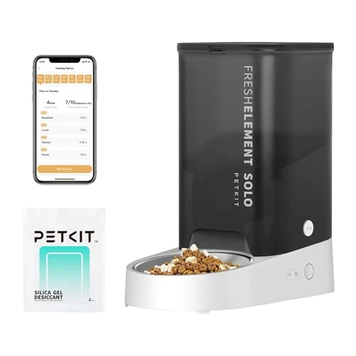PETKIT Comedero Gato Automatico, 2.4G WiFi, 3L Dispensador Comida Gatos/Perros, Control de App, 1-10 Comidas al Día, Liofilizados Compatibles, Cubeta de Acero Inoxidable, Cable USB (Gris Claro)