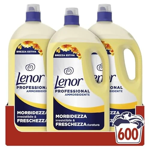 Offerta a tempo: Lenor Professional Ammorbidente Concentrato, 600 Lavaggi (200 x 3), 12L (4L x 3), Brezza Estiva, Morbidezza Irresistibile e Freschezza Duratura, Per Bucato Professionale - 5% da 36.99 € a 34.99 €