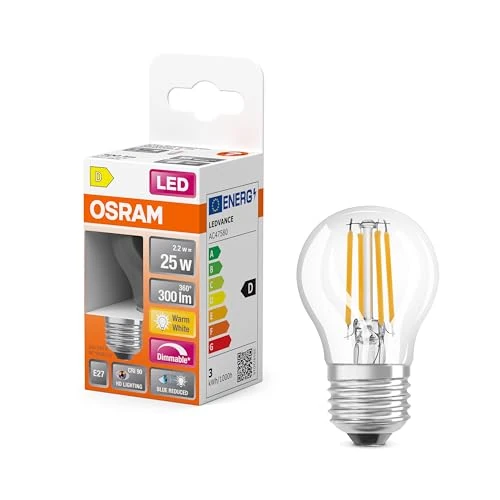 Offerta a tempo: OSRAM Lampada LED SUPERSTAR+ CLASSIC P FIL 25, E27, sfera, 2.2W, 300lm, 2700K, luce bianca calda, componente blu e affaticamento visivo notevolmente ridotti, dimmerabile, basso consumo energetico - 0.00% da 28.94 € a 28.94 €