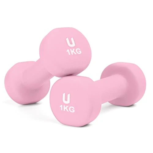 Offerta a tempo: unycos - Set di 2 Manubri Antiscivolo in Neoprene, Coppia di Pesi Rotonde da 1 kg per Uomini/Donne, Nucleo in Ghisa, Allenamento della Forza, Fitness, Palestra in Casa (Rosa) - 83.02% da 78.90 € a 13.40 €