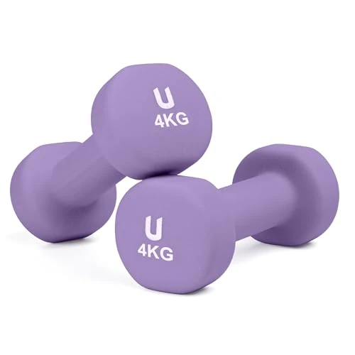 Offerta a tempo: unycos - Set di 2 Manubri Antiscivolo in Neoprene, Coppia di Pesi Rotonde da 4 kg per Uomini/Donne, Nucleo in Ghisa, Allenamento della Forza, Fitness, Palestra in Casa (Viola Chiaro) - 4% da 22.70 € a 21.70 €