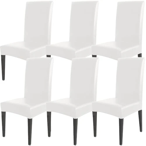Offerta a tempo: Qubjus Coprisedia per sala da pranzo, in pelle sintetica di poliuretano, impermeabile, a prova di olio, copertura protettiva per sedie da pranzo (bianco, confezione da 6) - 0.00% da 62.33 € a 62.33 €