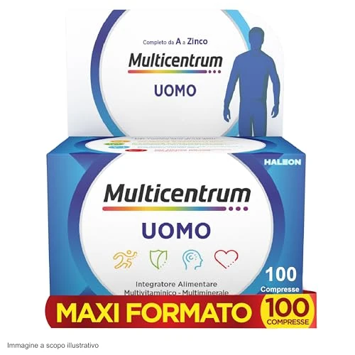 Multicentrum Hombre Complemento Alimenticio Multivitamínico y Multimineral Para Hombres, Con Vitamina C y D, Sin Gluten, 100 Comprimidos
