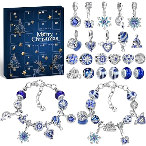 KAZATE Advent Calendar 2024 Jewelry Girl Bracelets, 24 Days Surprise Christmas Calendar Countdown Woman DIY Charms Gifts Kit, Blue