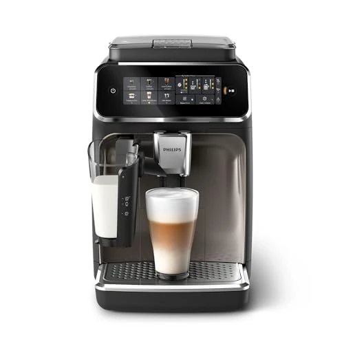 Offerta a tempo: PHILIPS Serie 3300 Macchina da caffè automatica - 6 tipi di bevande, Display touch screen a colori, LatteGo, SilentBrew, Macinacaffè in ceramica al 100%, Filtro AquaClean. Cromato nero (EP3347/90) - 31% da 579.99 € a 399.00 €