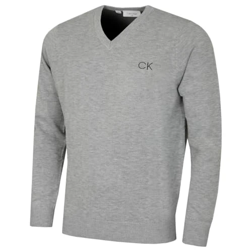 Calvin Klein Golf Hombre con Cuello en V Tour Suéter - Plata - L