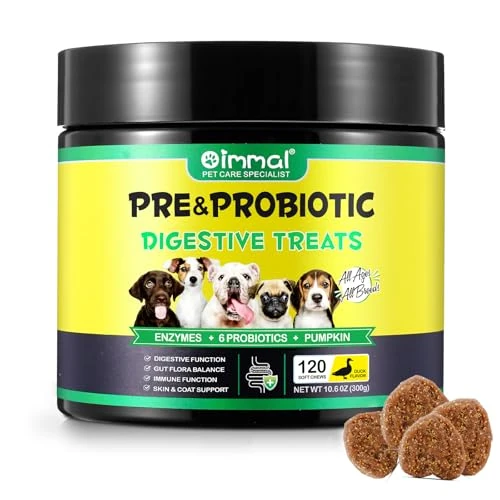 Probiotics for Dogs- Dog Probiotics for Gut Health and Digestion, All Ages and Breeds, 120 Probiotic Chews, Duck Flavor