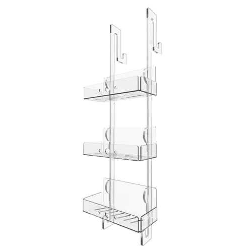 REGPLEX REALIZZIAMO LE TUE IDEE Uchwyt na przedmioty z pleksiglasu | 3 półki na szampon i uchwyt na mydło prysznic | Półka przezroczysta konstrukcja, montaż bez śrub