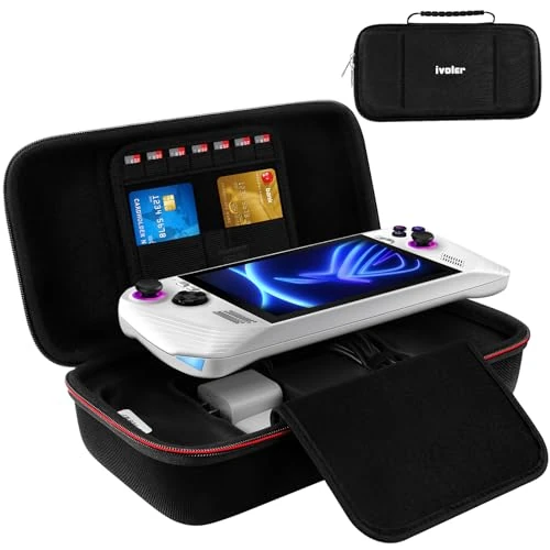 iVoler Custodia protettiva compatibile con ASUS ROG Ally X / ASUS ROG Ally / Nintendo Switch 2, custodia rigida protettiva da viaggio portatile adatta per accessori, inclusi 7 slot per sched, Nero