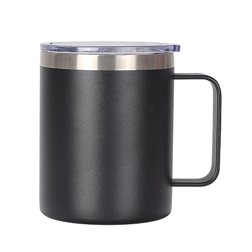 Gteller Taza de café de 12 onzas con asa, vaso de acero inoxidable de doble pared aislada para mantener caliente y frío (negro)