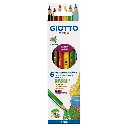 Oferta limitada: Giotto Mega, Lápices de colores gruesos, Formato Hexagonal, Mina de 5,5mm, Colores Surtidos, 6 unidades de 3.14 € a 3.14 € (ahorro 0.00%)